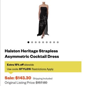 Halston Heritage Black Strapless dress asymmetric, ruffle, high slit, size6